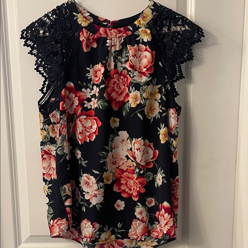 Floral Lace Sleeve Women's Top